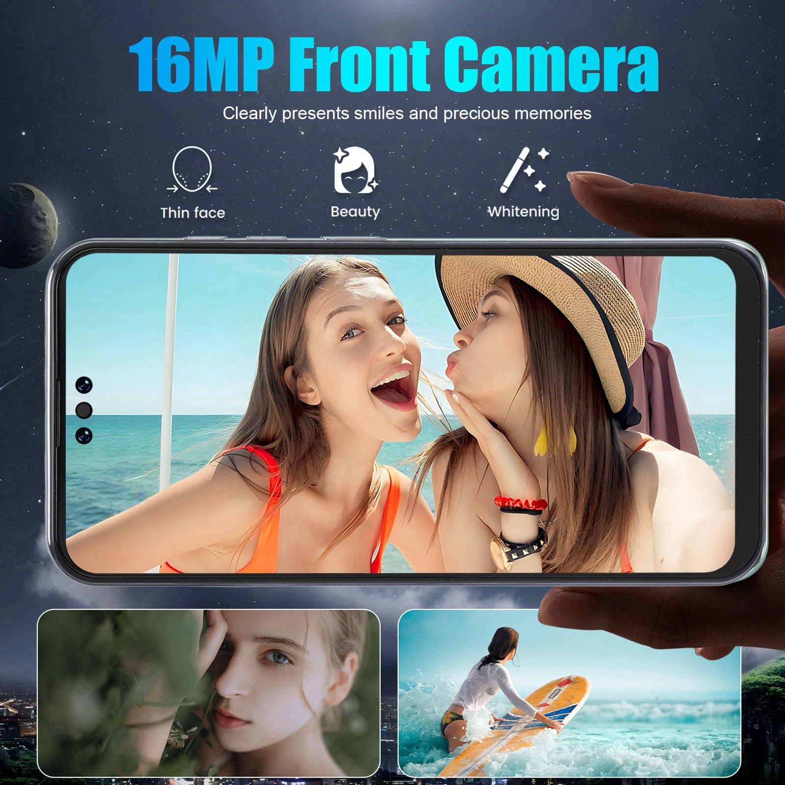 Generic Telefon Odblokowywania Twarzy, Doskonała Reprodukcja Kolorów 6,7 -calowa Ekran HD 16MP PRZEDNI PRZEDNIE 32MP Tylna Kamera Telefon Komórkowy do Oglądania Filmów (BLACK)