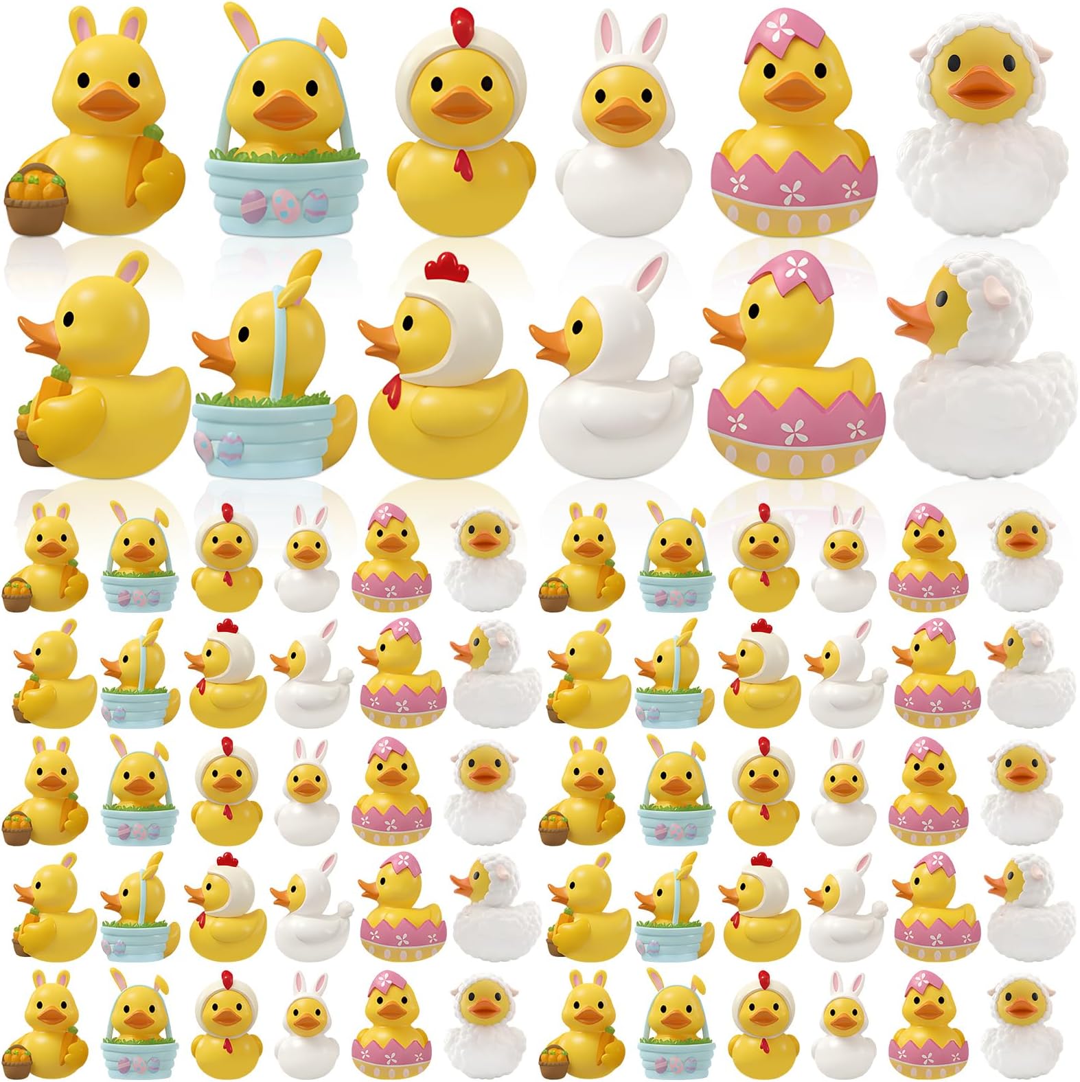 72 Pcs Mini Easter Resin Ducks Bulk Tiny Easter Eggs Bunny Rabbit Chicks Lambs Duckies Small Basket Stuffers Gifts for Table Party Decorations Favors