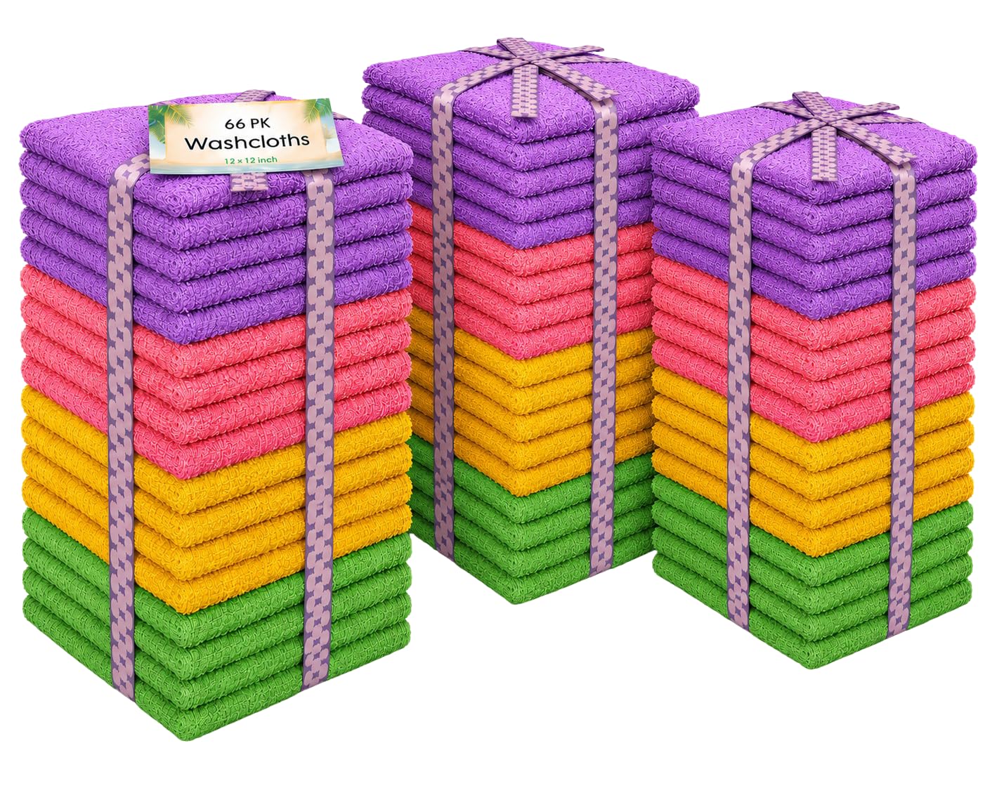 Lot de 66 gants de toilette assortis en coton filé à l'anneau 30,5 x 30,5 cm