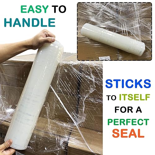 Miniatura 7 de FMP Brands 4 rollos Envoltura retráctil de plástico de 18 pulgadas x 1000 pies  Estiramiento transparente y resistente, película adhesiva para