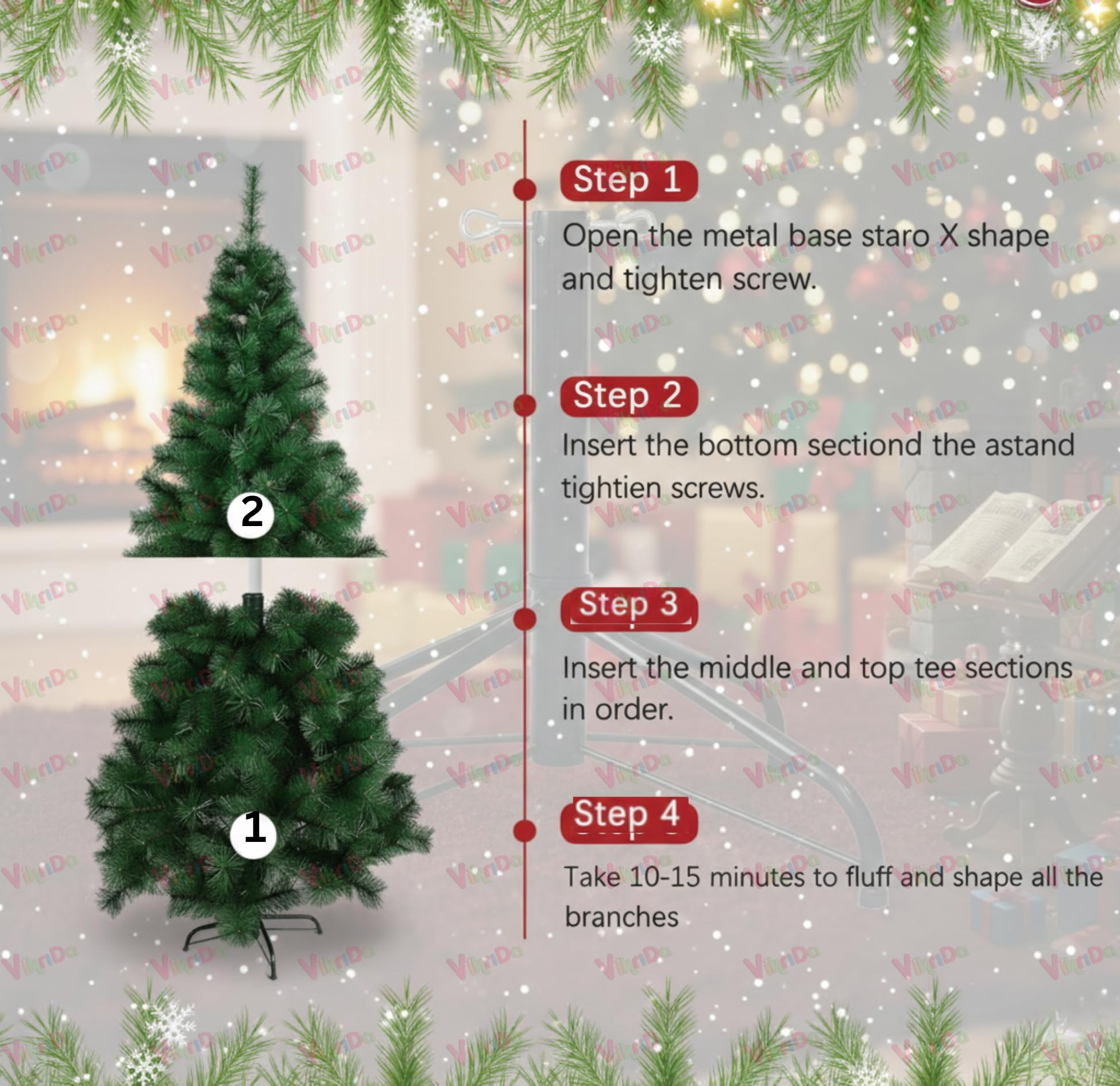 VikriDA 4.5ft Artificial Pine Christmas Tree - Easy Setup! -7
