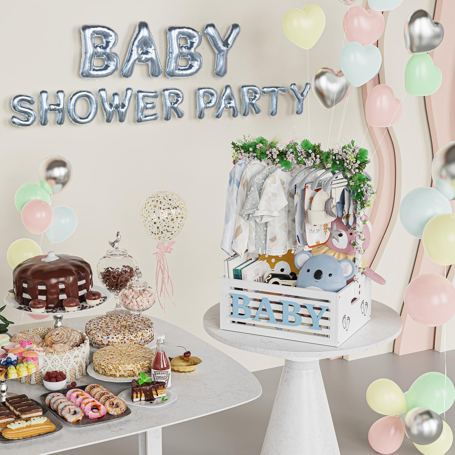 BAMBOOHOMIE Armadio per baby shower, cestino per feste con manico, cestino in bambù, cestino regalo di benvenuto per neonati, ragazzi e ragazze, regalo di gravidanza per neo genitori (bianco)