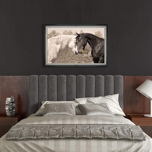 Miniatura 5 de Lienzo decorativo de caballo de granja gran marco de caballos en blanco y negro, impresiones de retratos de pareja amistosa, imagen de corceles,