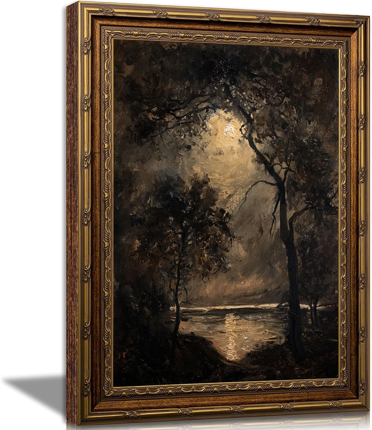 Framed Vintage Oak Canvas Wall Art Rustic Farmhouse Countryside Tree Painting Cottagecore Print Nature Landscape Picture Wall Decor for Living Room Bedroom or Entryway 12x16 Inches Ready to Hang