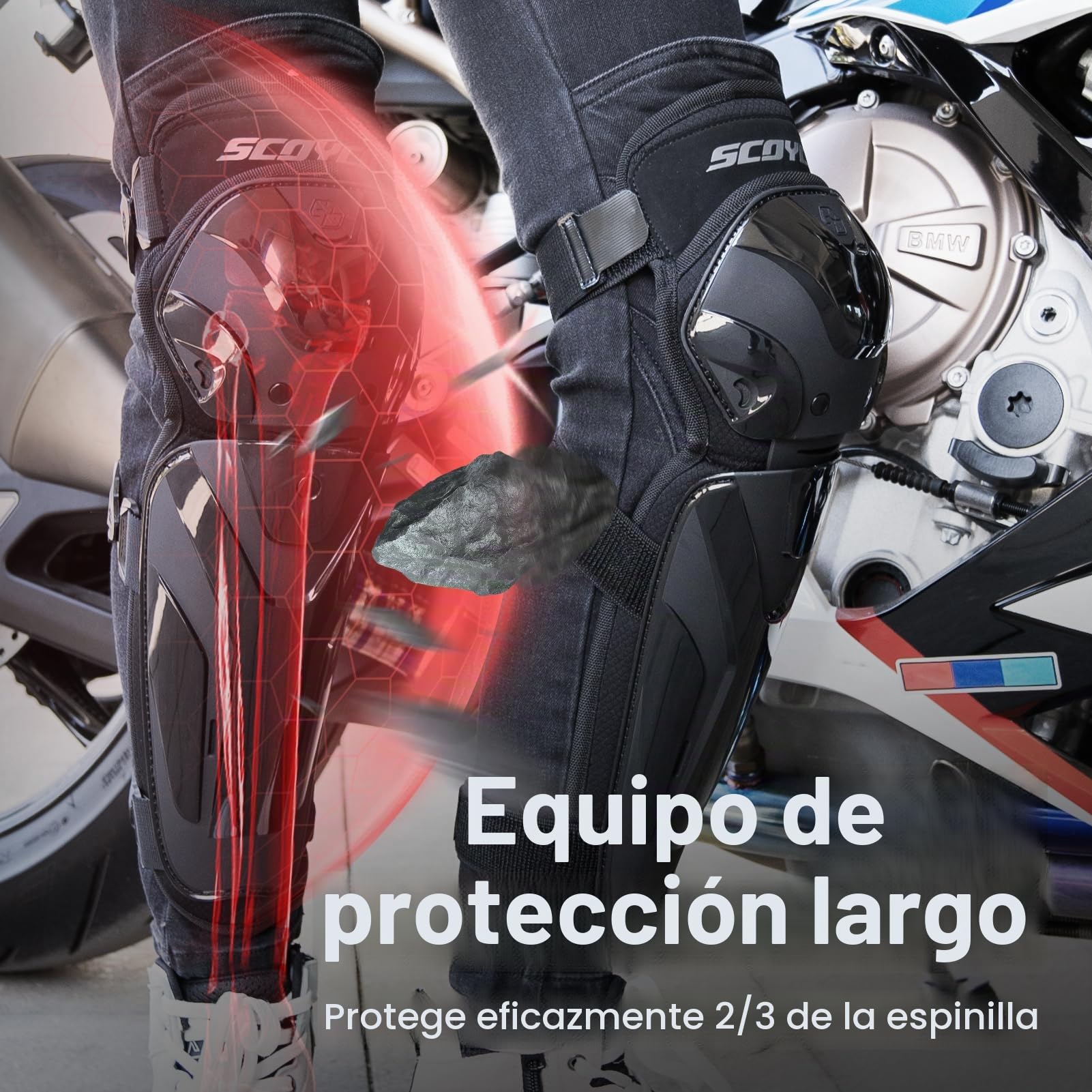 Scoyco 1 Par Motocicleta Rodilla Espinillera Pads Negro Ajustable Rodilla Cap Pads Protector Armadura para Motocross | Bandas ajustables de protección para ciclismo