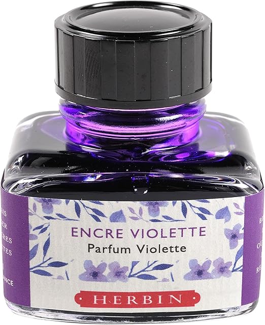 Jacques Herbin - Ref 13777T - Scented Ink for Fountain Pens and Rollerball Pens - Encre Violette, Parfum Violette / Purple Ink, Violet Scent - 30ml Bottle of Scented Ink