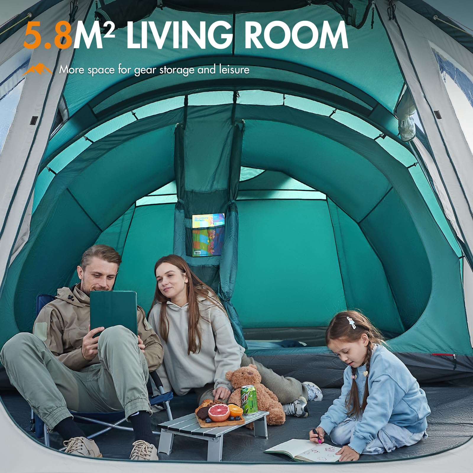 PORTAL Tienda de campaña con 5 perosones, resistente al agua, 3000 mm, con toldo para ventana, 4-5 personas, tienda de campaña familiar para festivales, camping, viajes, trekking jardín