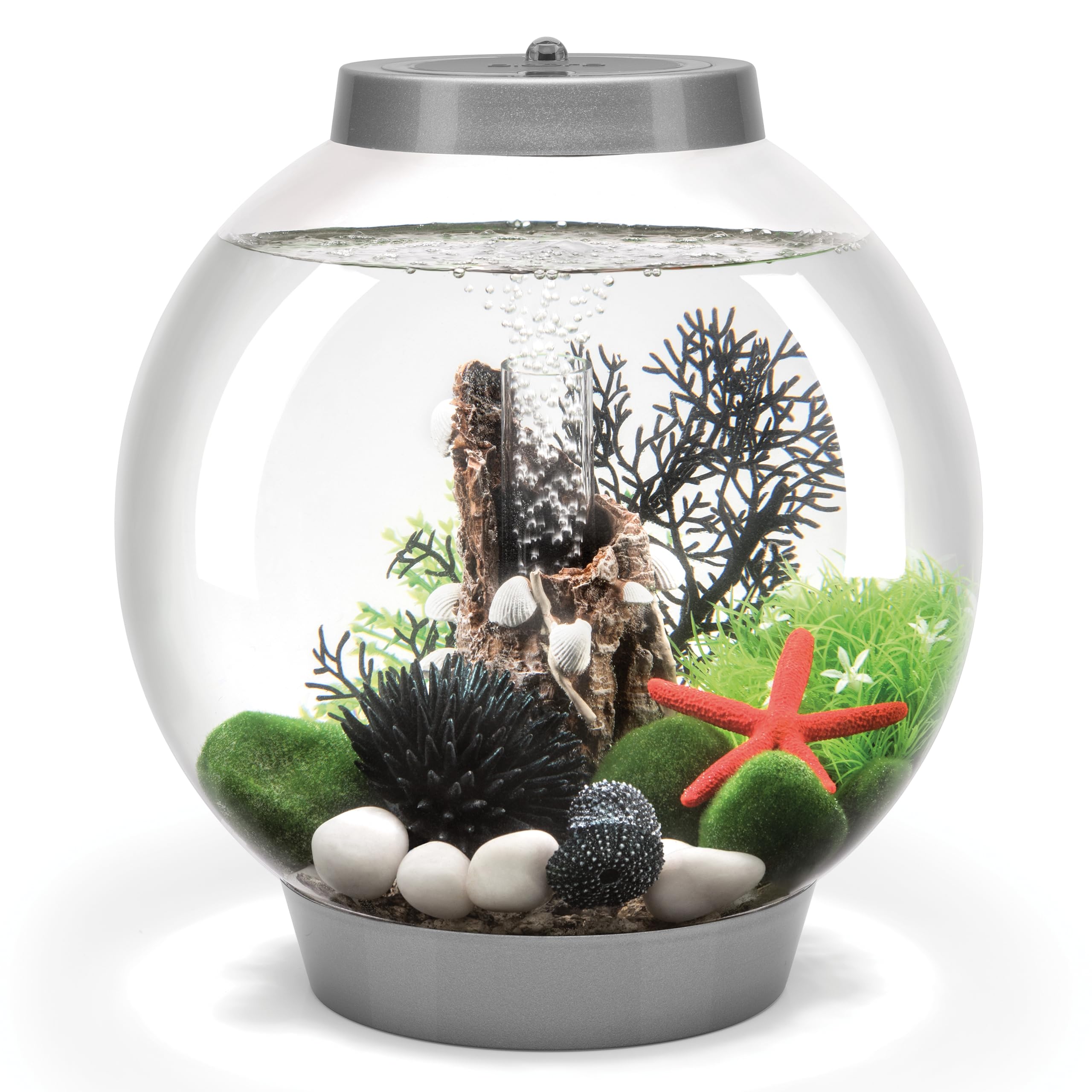 biOrb CLASSIC 15 Aquarium (Silver, 15 Litres), Perfect Beginner Fish Tank With Integrated LED Lights, Quick & Easy To Set Up, 360-Degree View Aquarium With 5-Step Filtration System, Acrylic Fish Tank