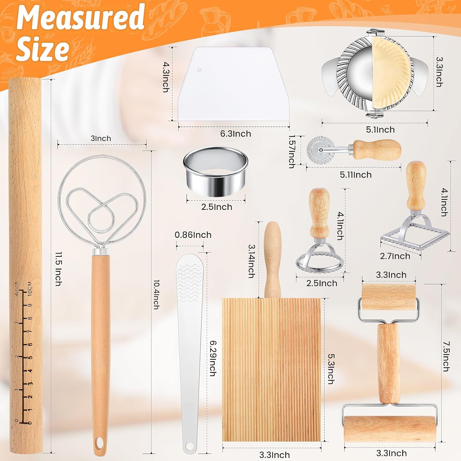pasta making tools set, 11 pcs accessories included,wooden pasta making kit, for ravioli, pasta, dumplings lasagna, pierogi,cookies