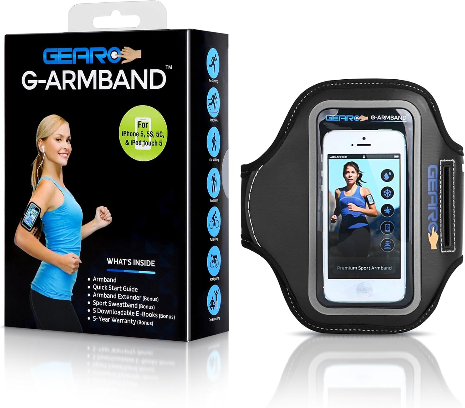 Gearo iPhone 5 Armband, Fits Apple iPhone 5 5s 5c SE & iPod