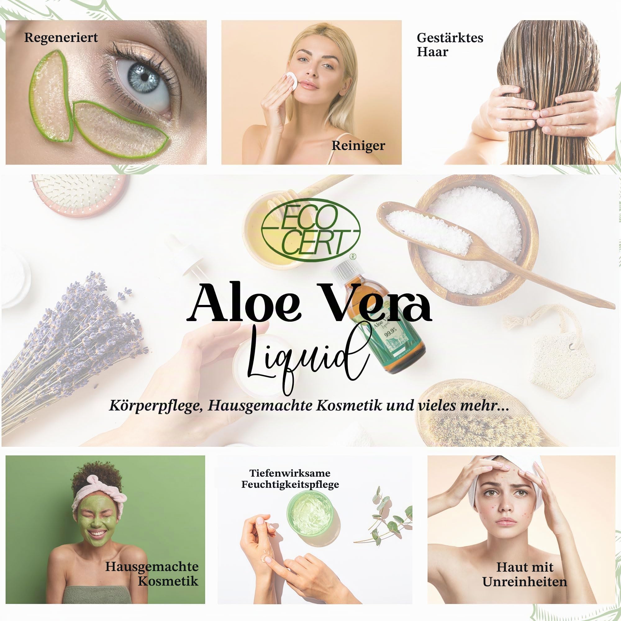Aloe Vera Reinflüssigkeit 100% Natürliches BIO: Feuchtigkeitsspendend, Beruhigend und Reparierend, Reinigendes Tonikum, After-Sun, Enthaarung und Rasur, Anti-Aging Serum. HAUSKOSMETIK - 5000 ml