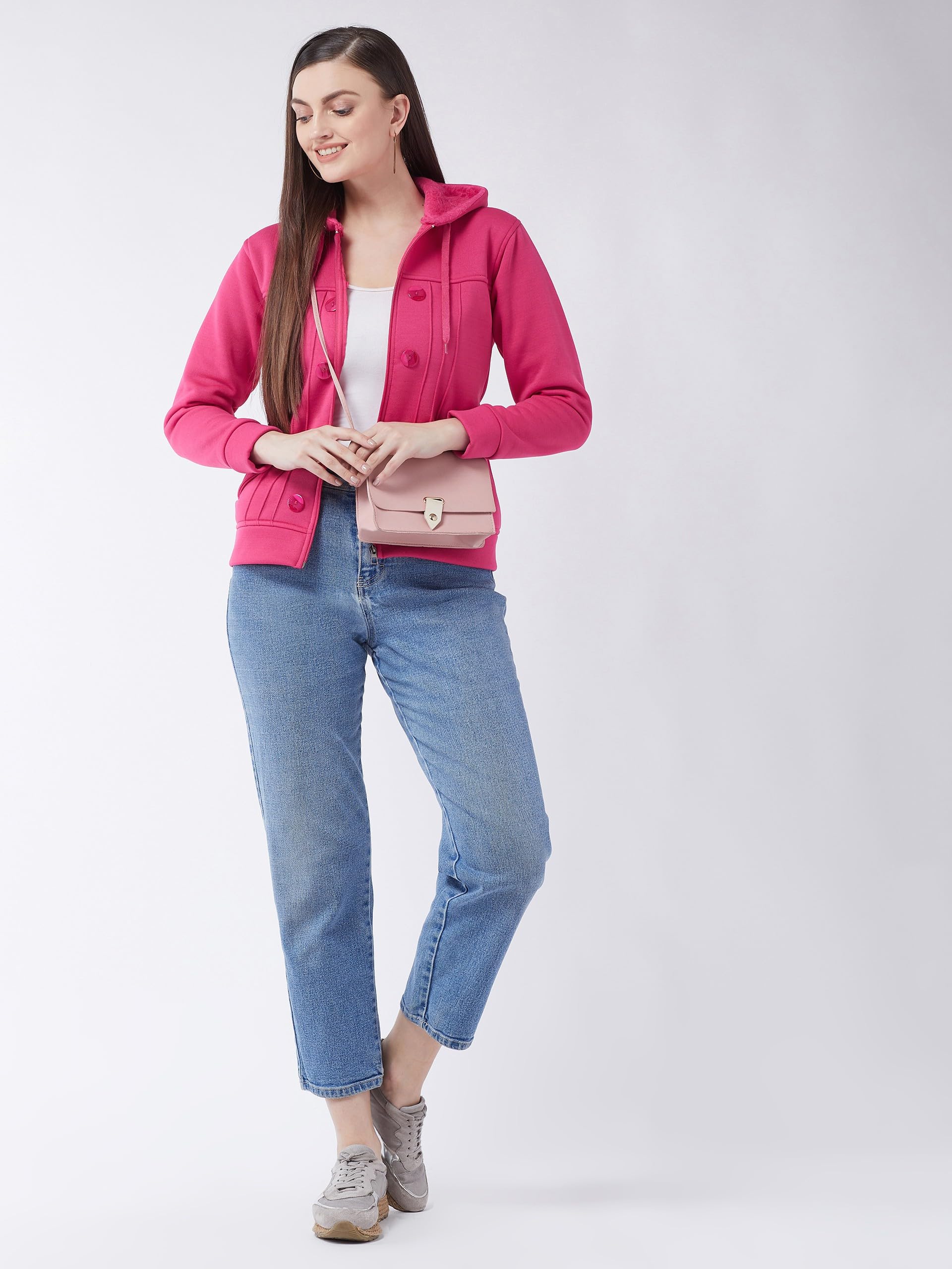 Pivl Women Solid Jacket For Winter-MAGENTA-M - Image 3 thumbnail