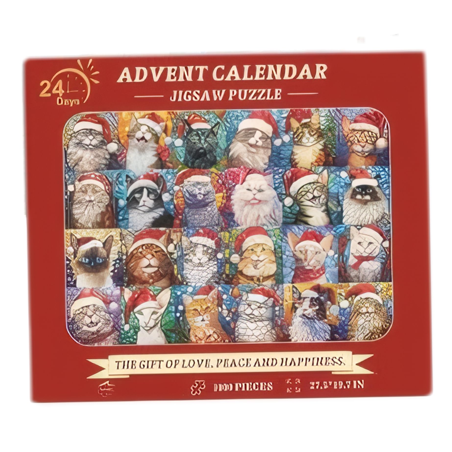 Calendario de adviento de Navidad 2024, 1000 piezas Puzzle de calendario de adviento de gato navideño, 24 días de cuenta regresiva de la familia Familia Game para niños adolescentes adultos..