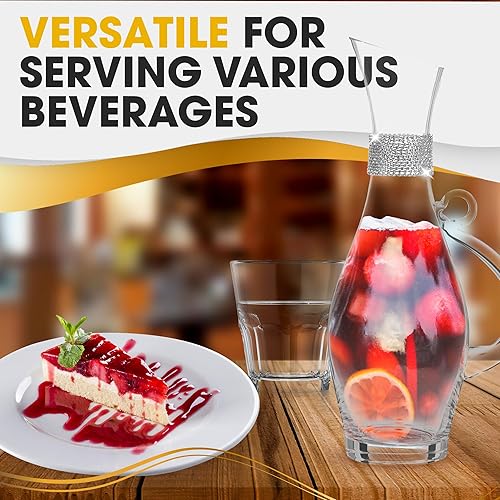 Miniatura 4 de Berkware Decantador de vino tinto - Jarra de cristal de lujo con deslumbrante diseño de diamantes de imitación, 40.6 fl oz (plateado)