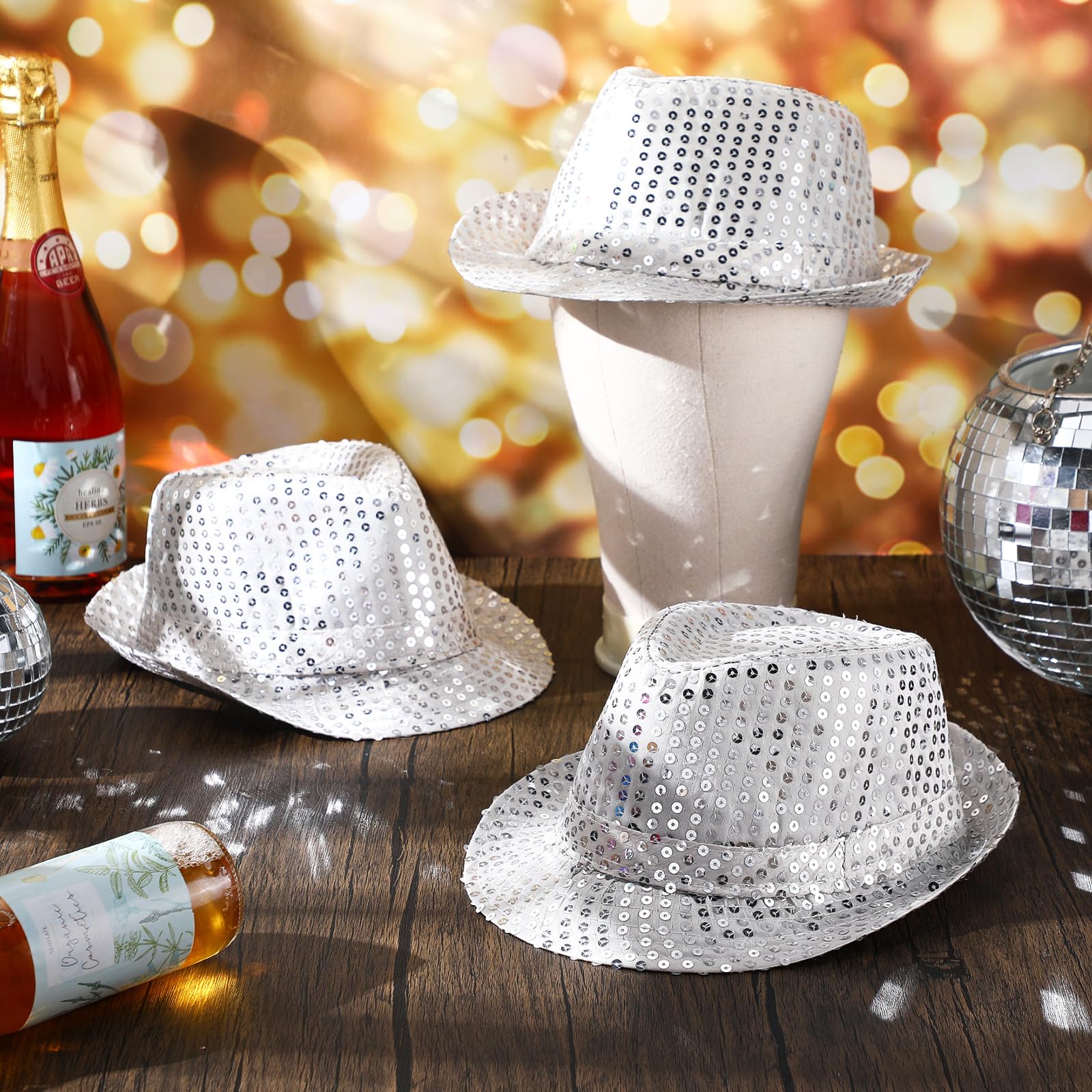 Janmercy Lot de 12 chapeaux occidentaux à paillettes de couleur unie pour danse rétro disco unisexe pour accessoires de fête