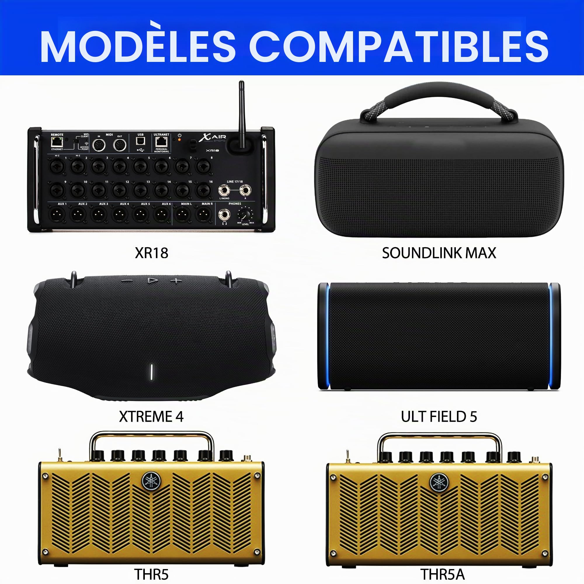 Musiin Sacoche de transport pour console de mixage numérique Speake, compatible avec les modèles Behringer XR18, XR12,XR16, Sony ULT FIELD 5,FIELD 3, JBL Xtreme 4, Bose SoundLink Max et Yamaha THR5/5A