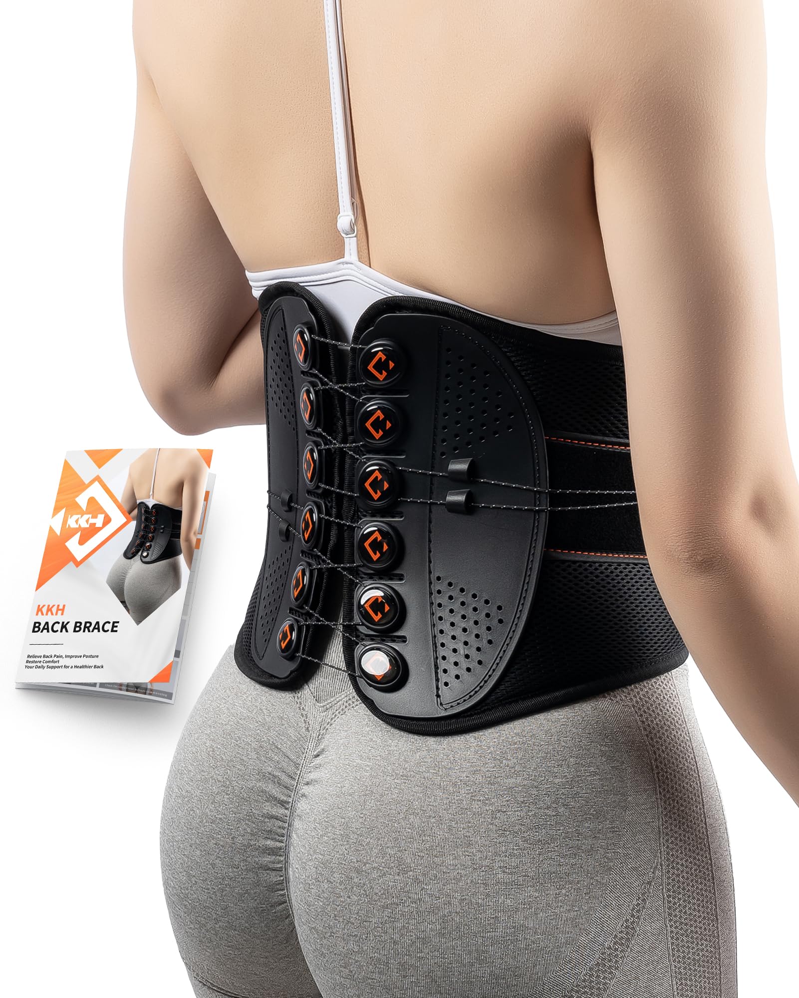 KKH Adjustable Back Support Brace, Ergonomic Back Brace for Lower Back Pain Women, Lumbar Support Belt for Relief Sciatica Pain