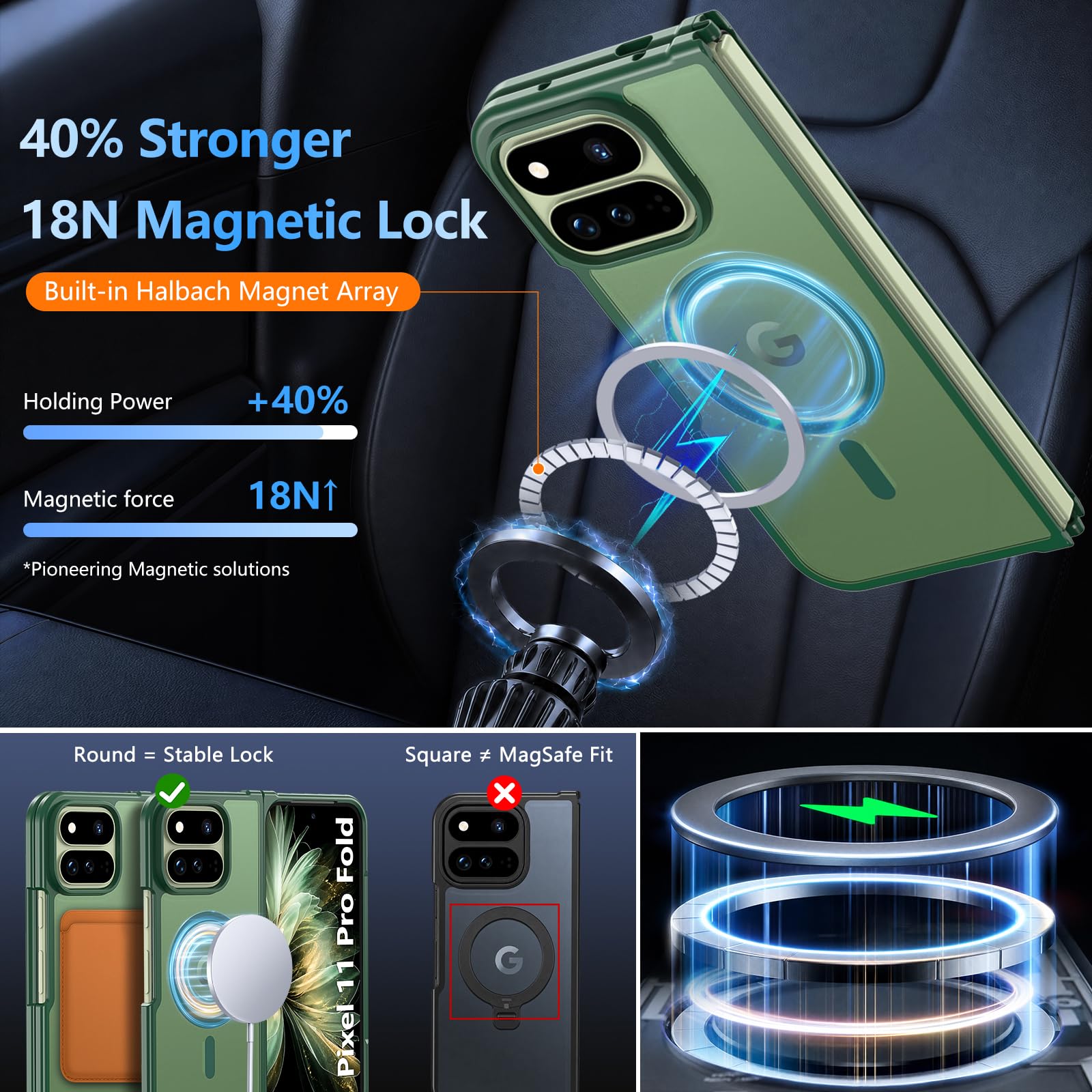 Hensinple Magnetico per Google Pixel 11 Pro Fold Case | Compatibile con MagSafe, custodia protettiva opaca traslucida di grado militare antiurto robusta per Pixel 11 Pro Fold, nero