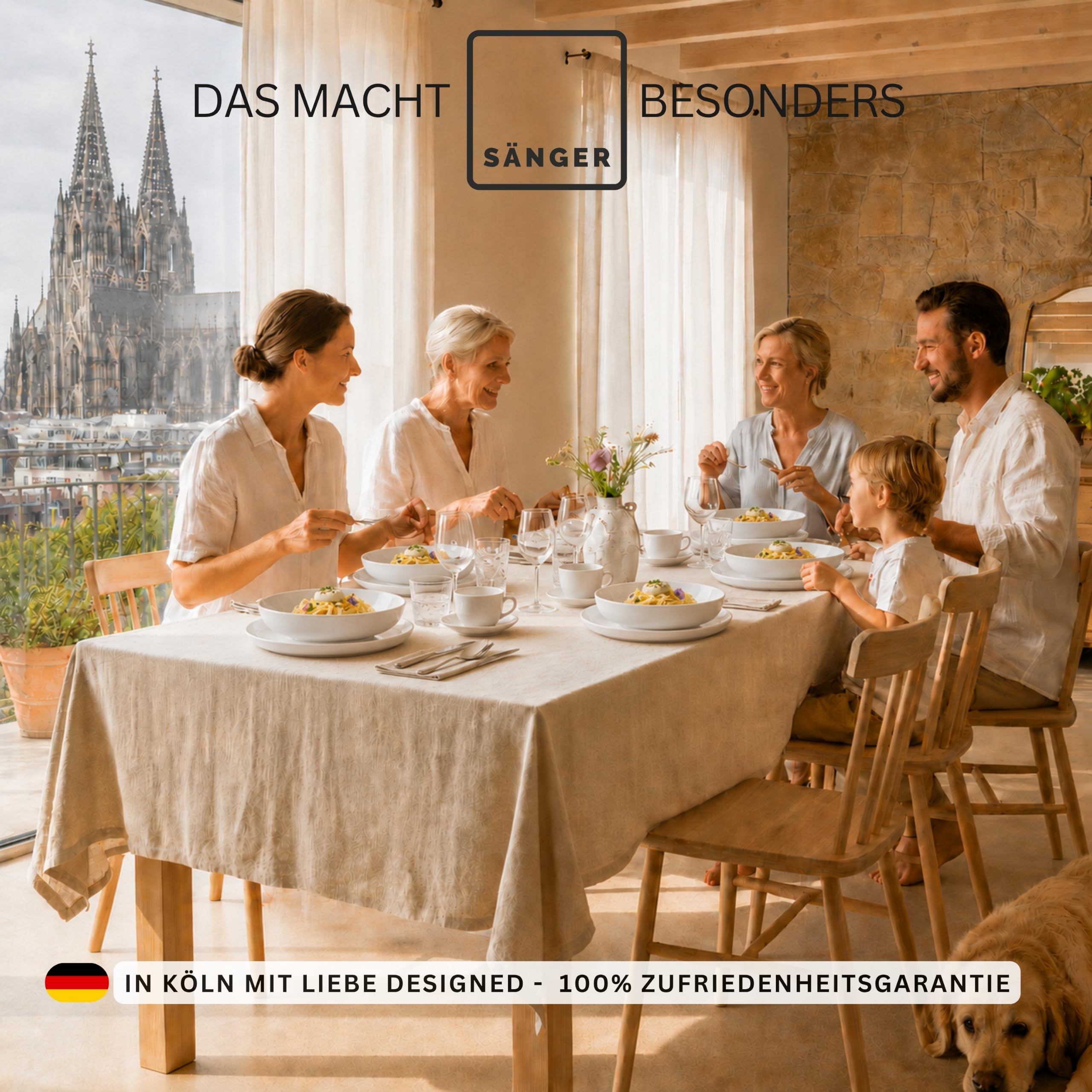 SÄNGER | Kombiservice Marlo Weiß, 30-teiliges Geschirrset für 6 Personen mit Speise-, Dessertteller, Schalen, Müslischalen und Kaffeebechern aus Porzellan, moderne Form |PREMIUM COLLECTION
