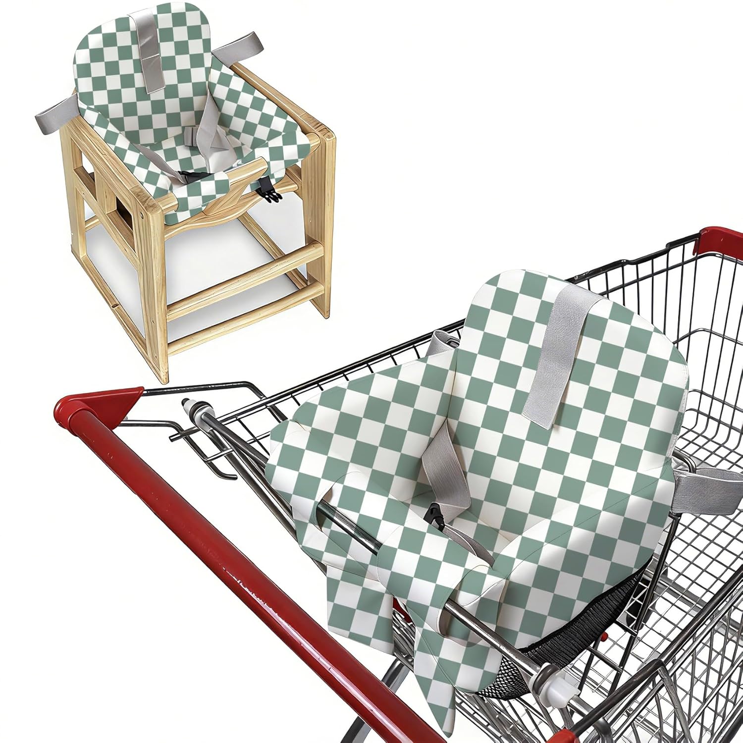 Shopping Cart Seat Cover for Baby, High Chair & Grocery Seat Protector, Padded Chair Covers for Restaurant Seats, Unisex Machine Washable Grocery Cart Liner & Swing Insert (Checkered)