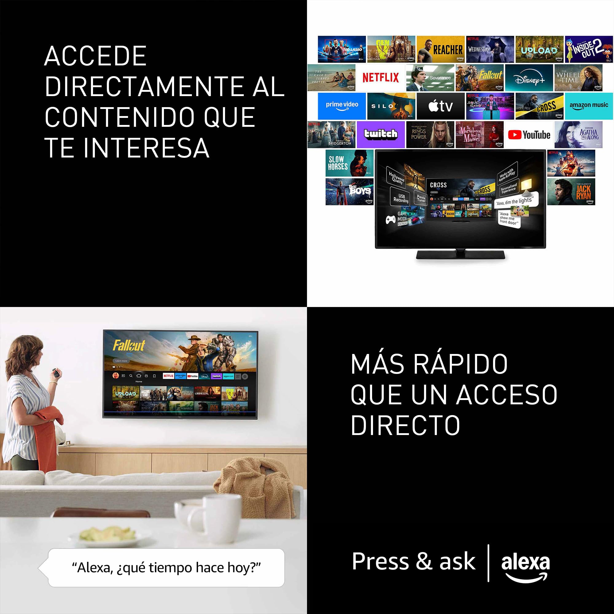 Panasonic Premium TV-43W85BEZC, Serie W85B, 43 Pulgadas, Smart TV 4K Ultra HD QLED, 120 Hz, Fire TV, Dolby Vision y Atmos, Modo Juego Extremo, Compatible con Alexa, Apple, Bluetooth, Negro