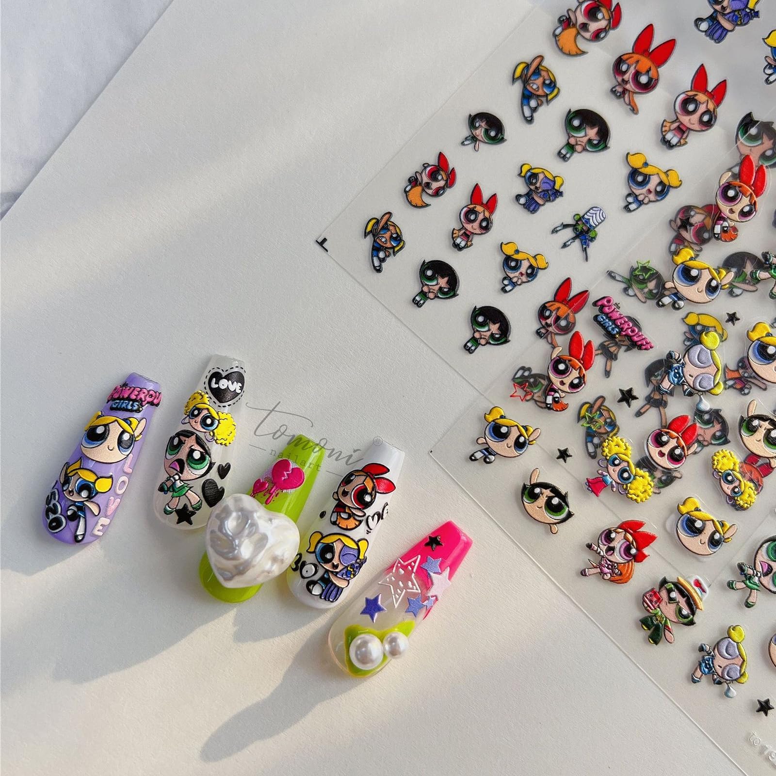 パワーパフ ガールズ ネイルシール 3D 浮き彫り ネイルセット 2枚入り ブロッサム バブルス バターカップ かわいい アニメ グッズ ネイルステッカー ネイルパーツ ネイルセット ネイルアート ネイルステッカー デザイン ネイルデコ 大人子供 手用 足用 貼るだけ 女の子 女性 DIY デコレーション