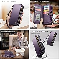 Vista 4 de Defencase Compatible with Galaxy A14 5G Case Wallet with RFID Blocking Card Holder for Women Men, PU Leather Magnetic Snap Flip Zipper Strap Wallet