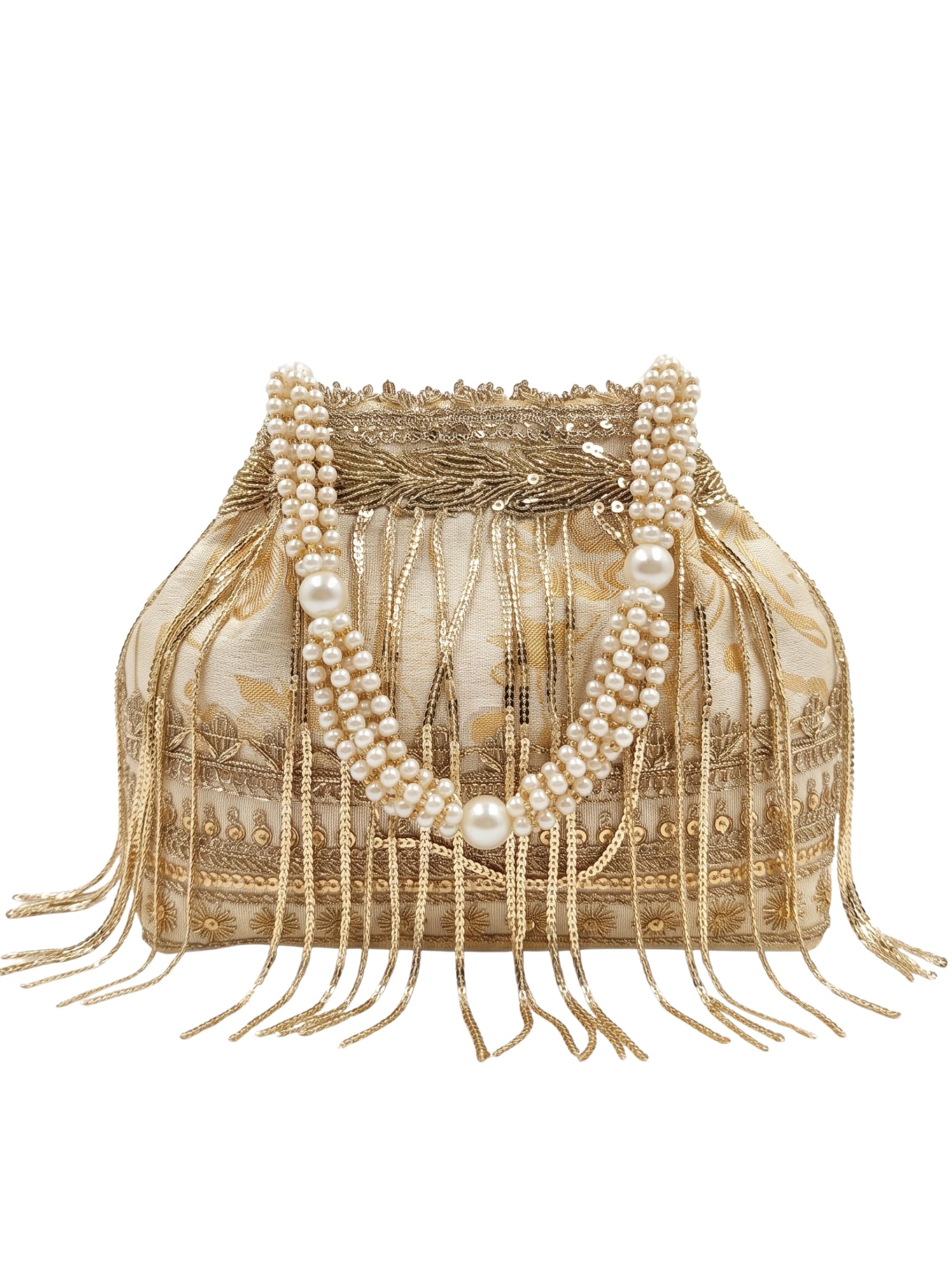 Elegant Gold Embroidered Potli Bag with Fringes-picture-54