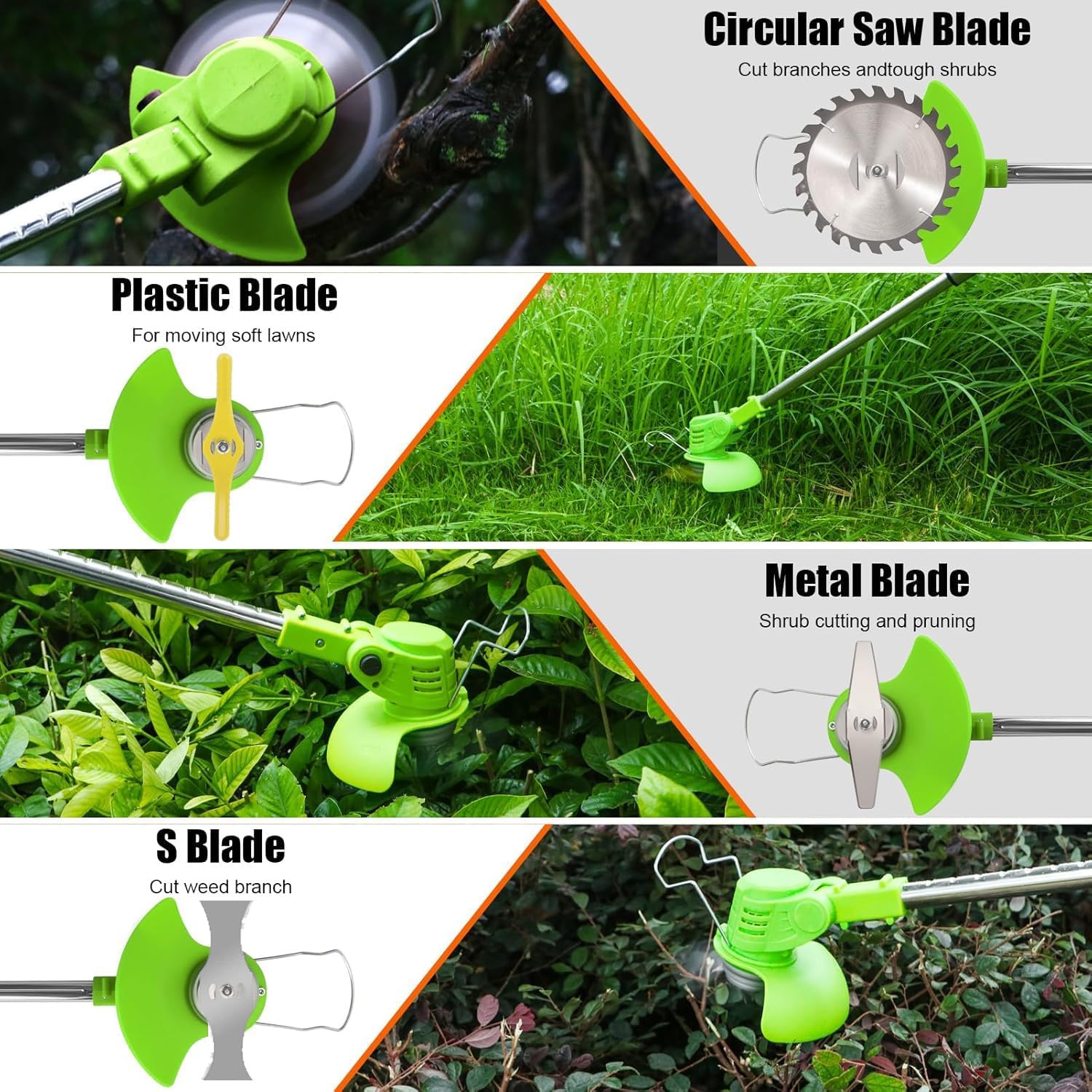 Cordless Weed Wacker 21V Stringless Weed Wacker Battery Powered Lightweight 3-in-1 Grass Trimmer/Brush Cutter/Edger with 2pcs Batteries&Wheel, 3Types Blades, for Lawn, Garden & Yard
