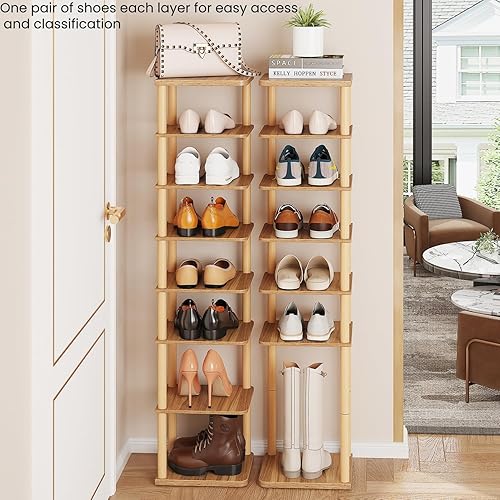 Miniatura 4 de LUCKNOCK Zapatero vertical, organizador de zapatos estrecho de 8 niveles para entrada, armario, dormitorio y espacios pequeños, estante de madera