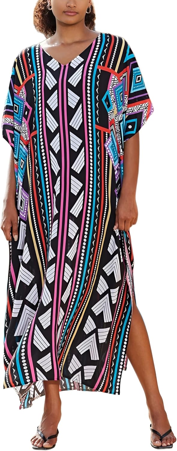 Kaftan Dresses for Women Plus Size Bathing Suit Cover up Vneck Batwing Dress Loose fit Moroccan Caftan mumu Dresses