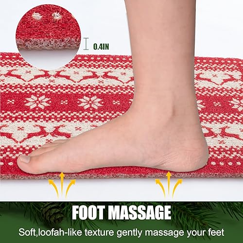 Miniatura 6 de Tapete navideño para bañera, antideslizante, de secado rápido, lavable a máquina, decoración del hogar de vacaciones (copo de nieve de reno, 24 x 16