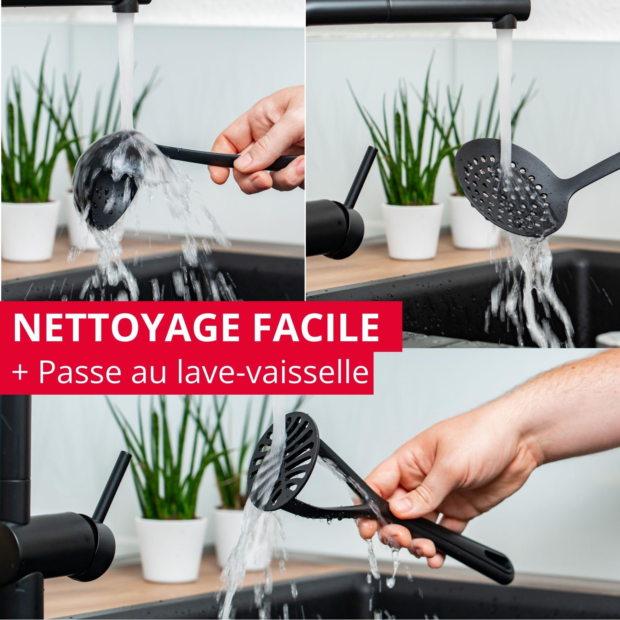 Westmark Ustensiles de Cuisine - Support Rotatif Souple avec Presse-Purée, Cuillère à Friture et Légumes, Cuillère à Spaghetti, Louche, Écumoire et Spatule - Multicolore, 7 Pièces