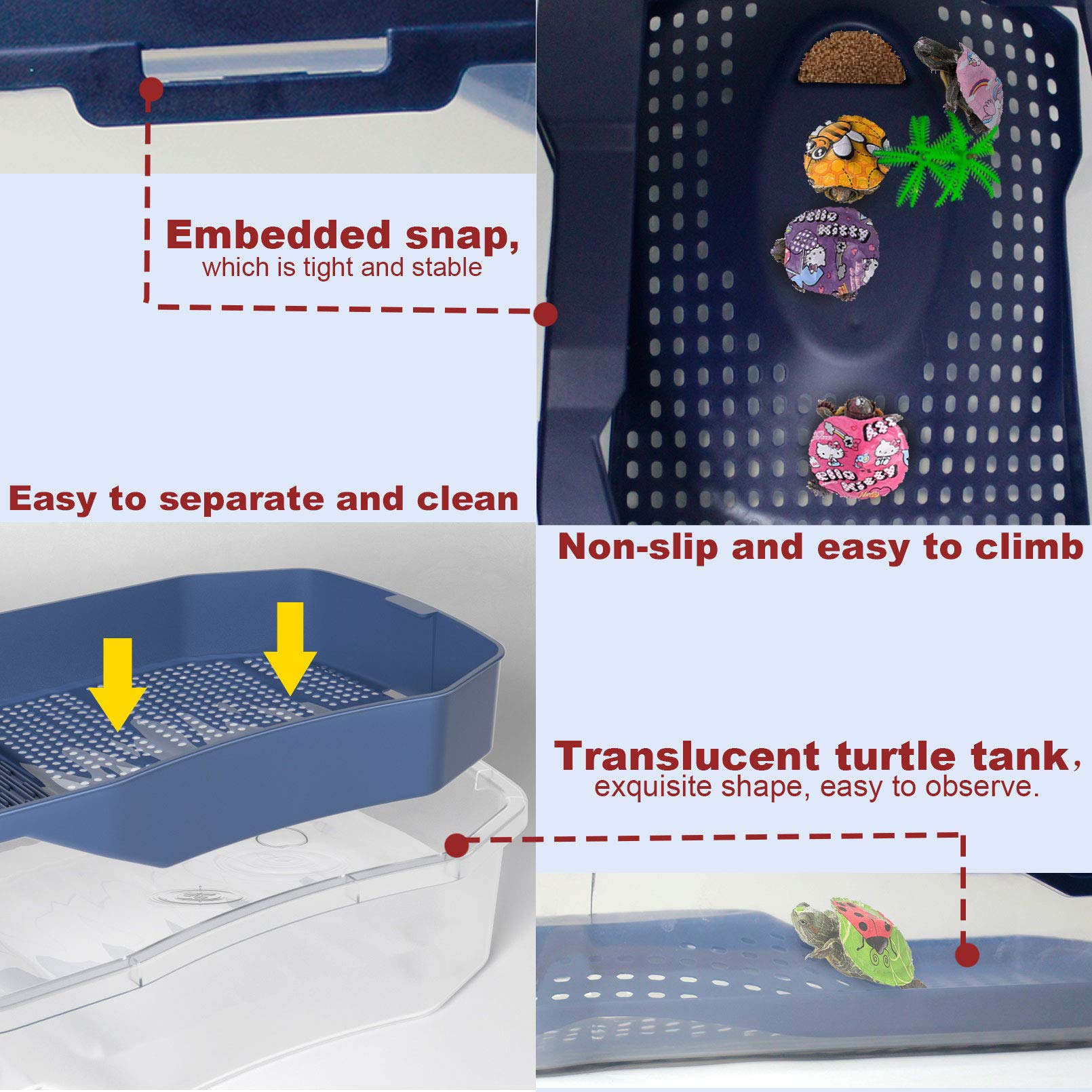 PINVNBY Large Plastic Turtle Tank Reptile Habitat Turtles Topper Basking Platform Filter Layer