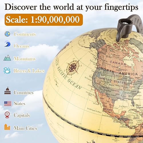 Miniatura 3 de Globo del mundo de 6 pulgadas, mini globo antiguo con soporte de metal, base de madera antideslizante y marcas geográficas, globos decorativos de