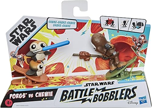 Miniatura 2 de STAR WARS Battle Bobblers Porgs Vs Chewbacca - Figura de acción de batalla recortable, paquete de 2, juguetes para niños a partir de 4 años