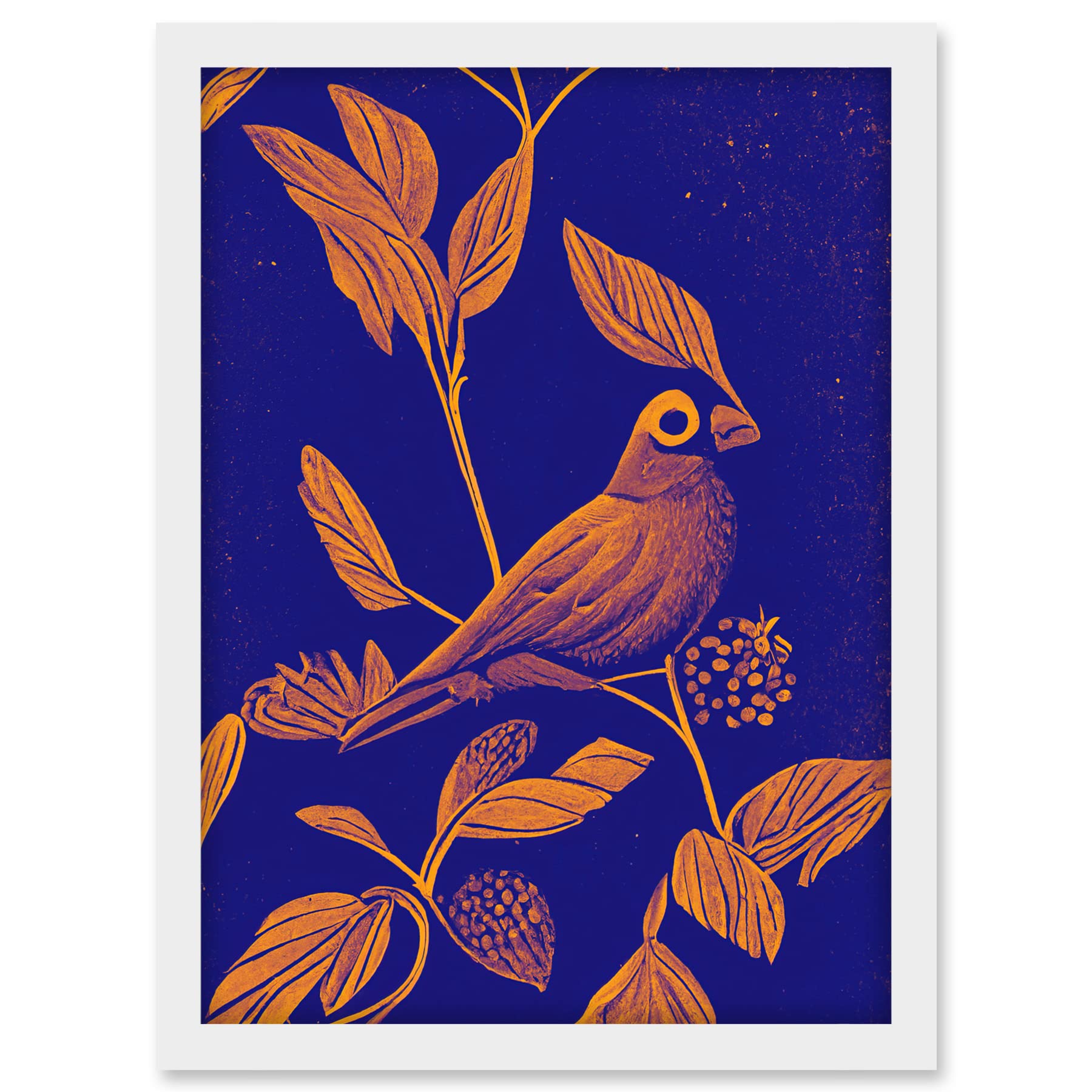 Doppelganger33 LTD Vintage Art Nouveau Pattern Detail Tropical Bird On Branch Linocut Illustration Artwork Framed A3 Wall Art Print