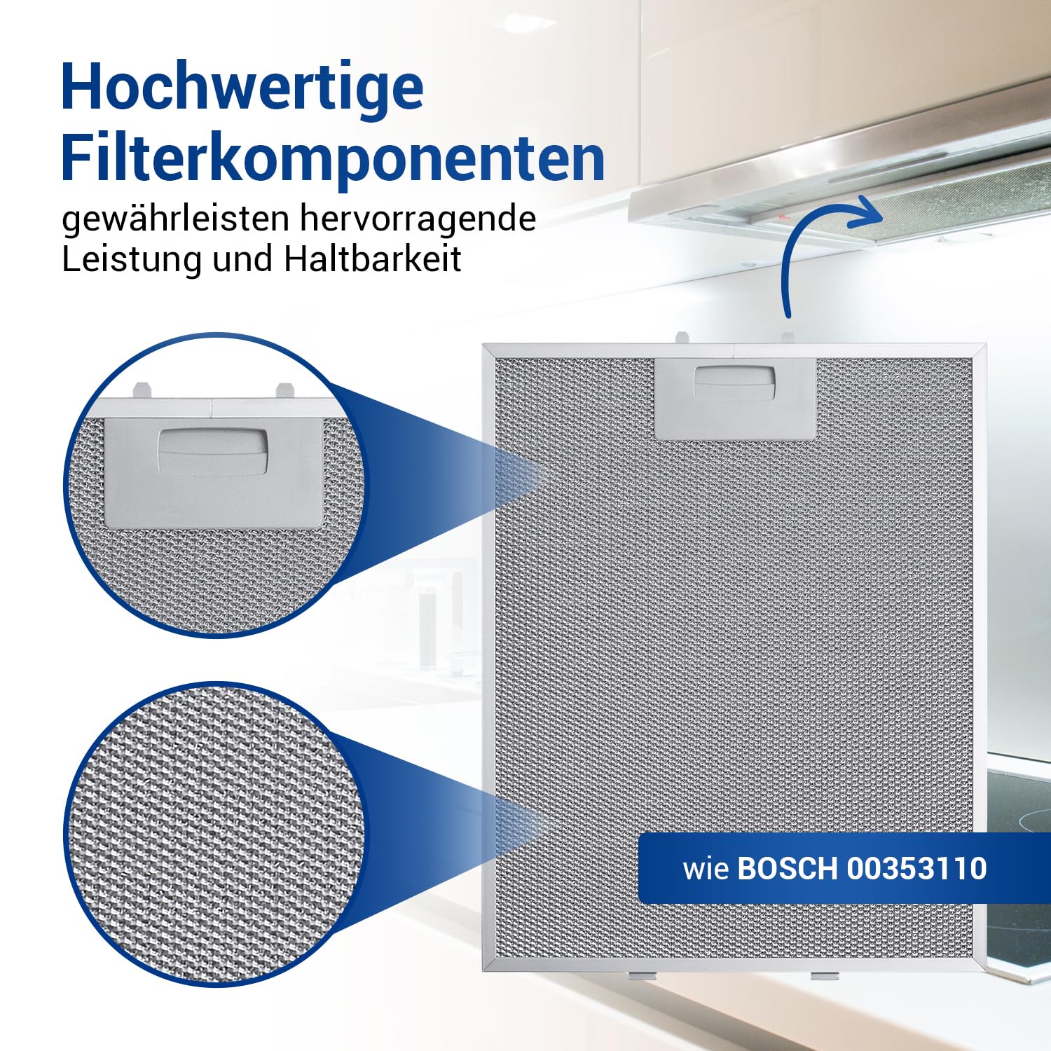 VIOKS 3 x metalowy filtr przeciwtłuszczowy, okap kuchenny, zamiennik do okapu kuchennego Bosch 353110 00353110, 310 x 250 x 8 mm, z jednostronnym odblokowaniem, wkład filtrujący, metalowy filtr
