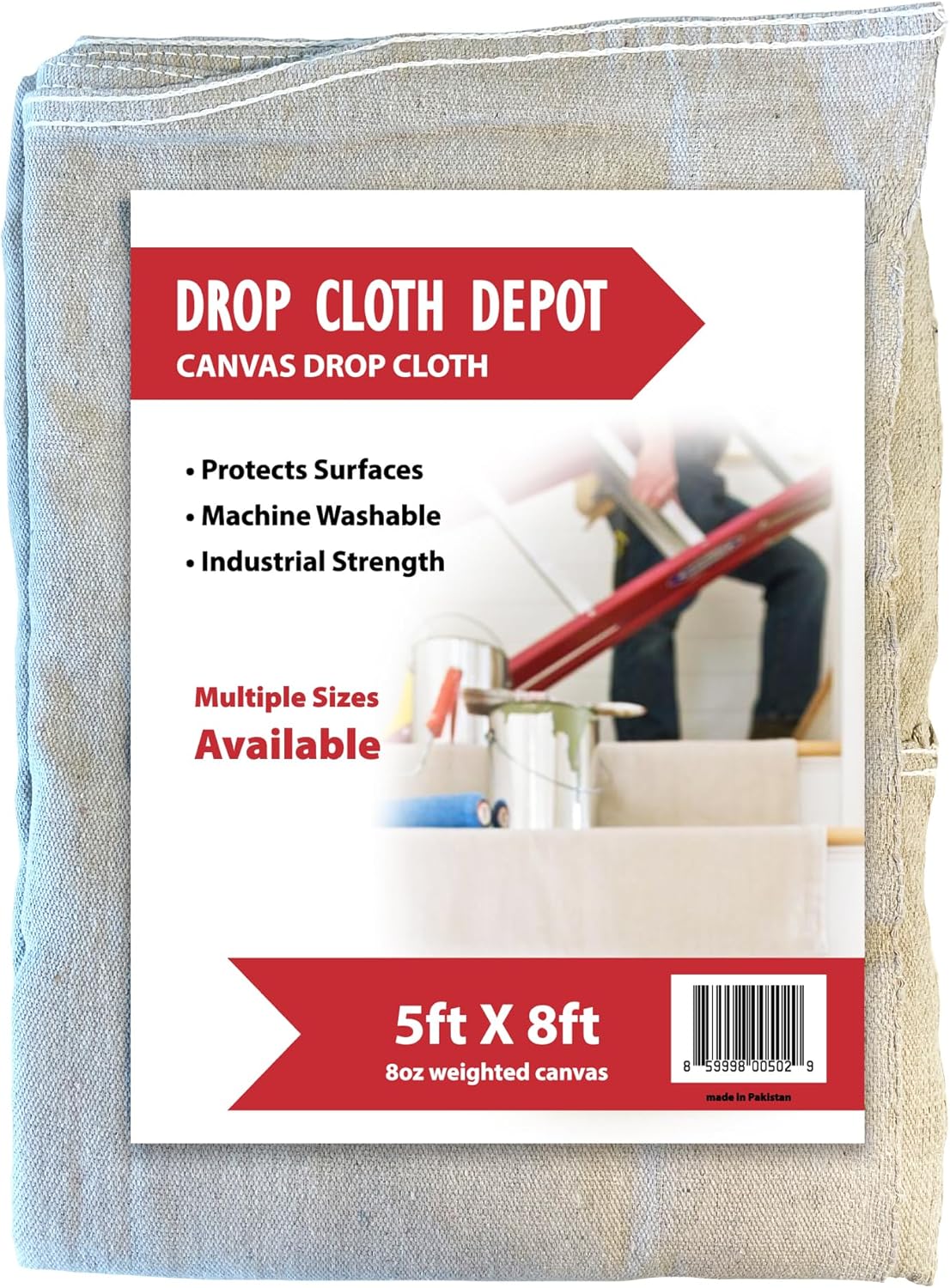 Drop Cloth Depot 8 oz Canvas Safety Drop Cloth – Industrial Strength – 5′ x 8′