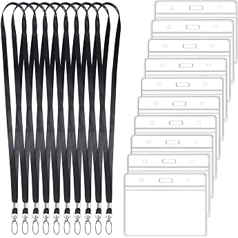 id card holder with strap set pack of 10 transparent card sleeves 10 pieces lanyard black with rotating clip id holder for students