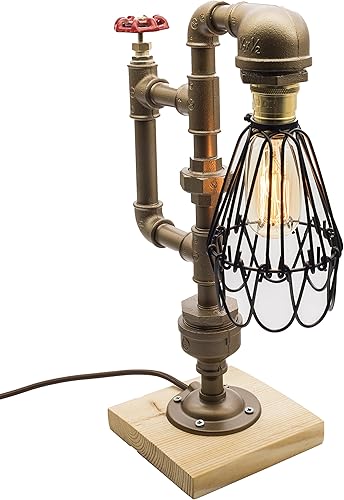 Miniatura 3 de LL-008 Lámpara de estilo loft, The Cage, Steam Punk Industrial Vintage Style, Base de madera Cuerpo de metal, Luz de escritorio de mesa con