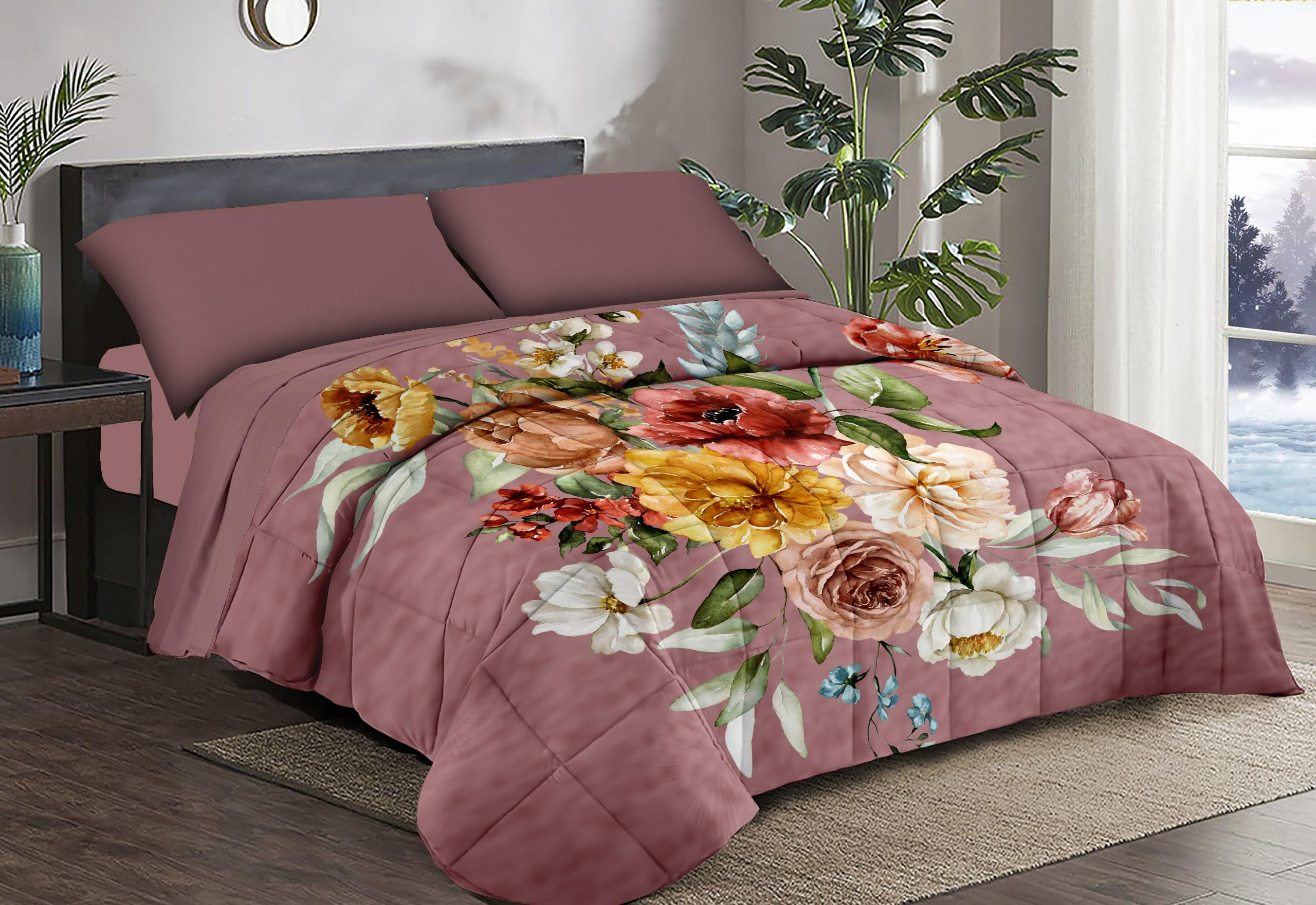 Masters House Trapunta Piumone Invernale Matrimoniale Stampa Digitale HD 4K Rose in Microfibra Anallergica, Imbottitura Calda e Morbida, Design Natalizio Elegante, Made in Italy (Cipria)