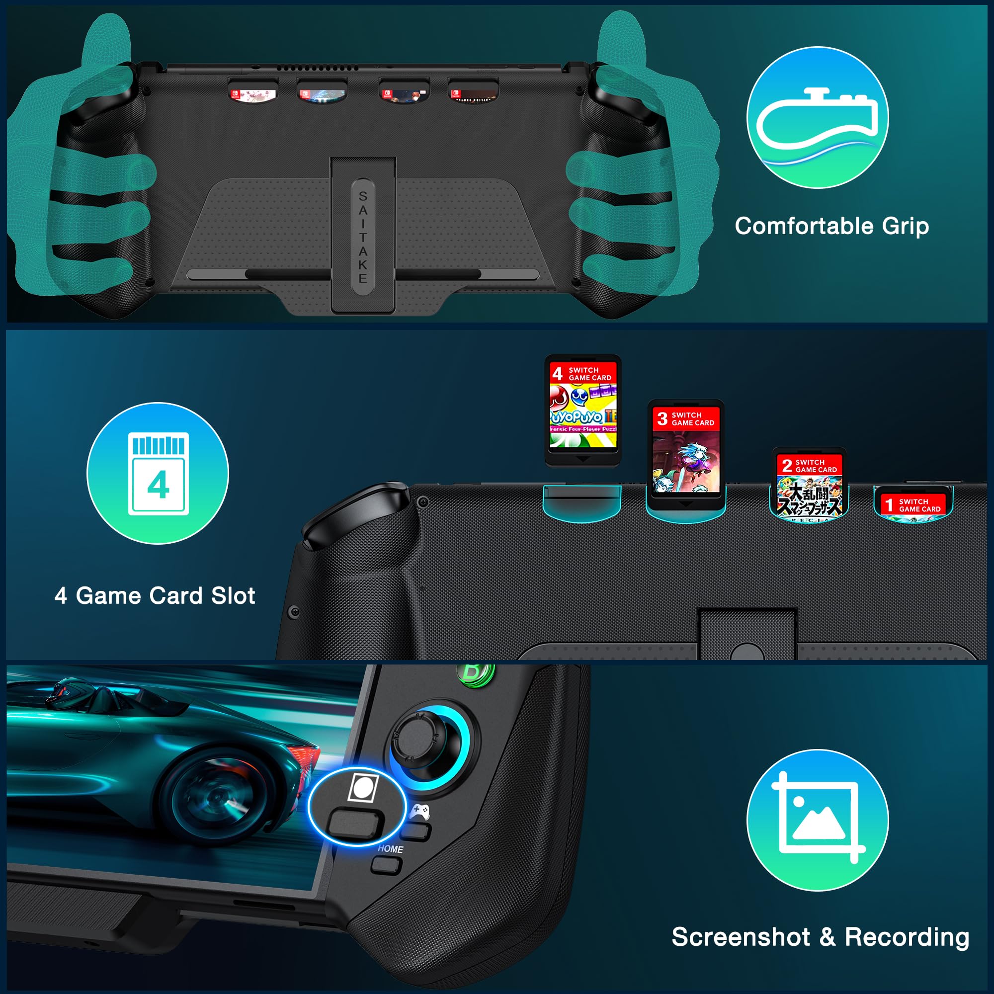 MystNova Ulepszony kontroler joysticka z efektem Halla do Nintendo Switch/OLED – bez dryfu, przewodowy kontroler Pro z oświetleniem LED, miejscem na karty do gier i ergonomicznym uchwytem (czarny)