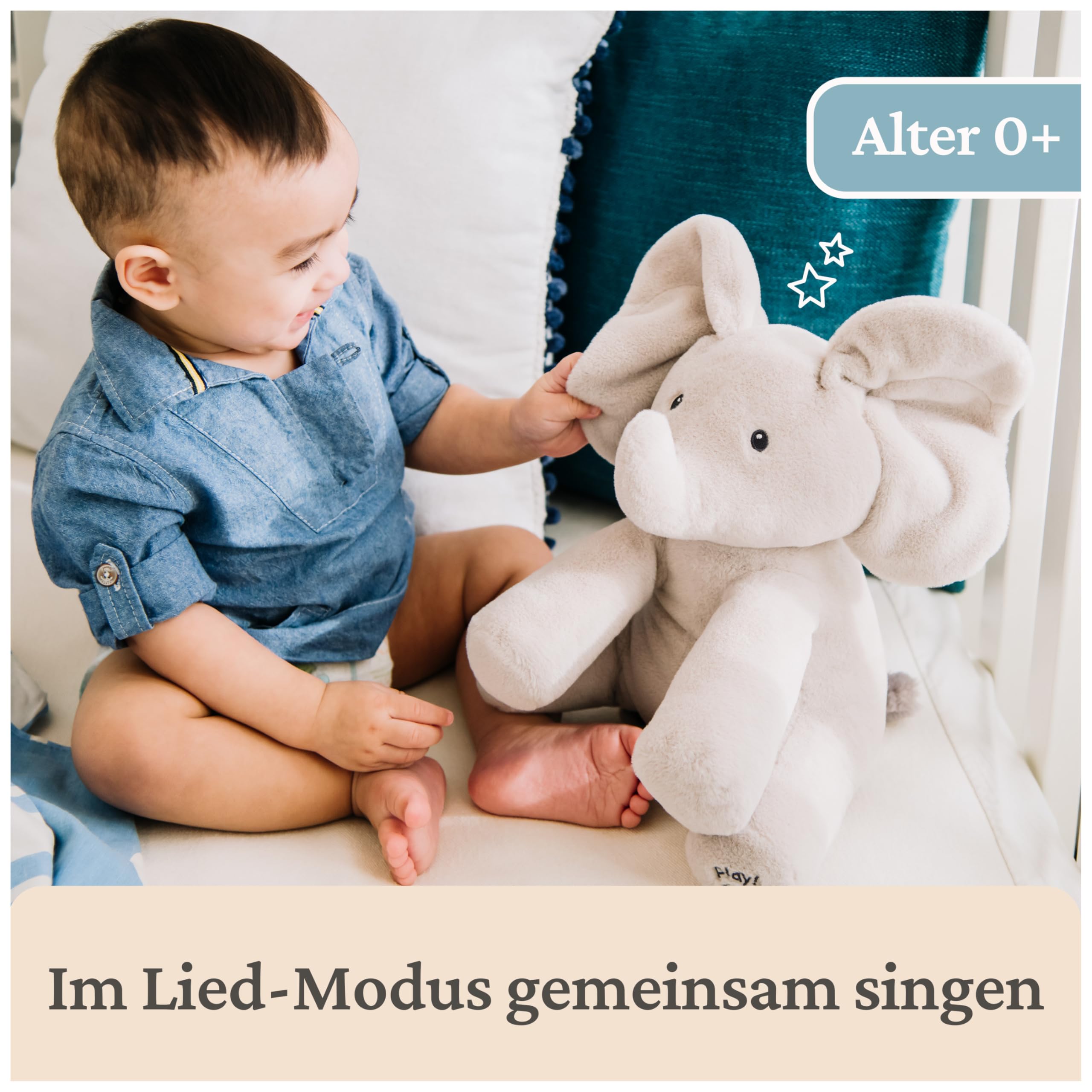 GUND Flappy, der singende und sprechende Elefant spielt Guck-Guck mit den Ohren - deutsch, ca. 30 cm