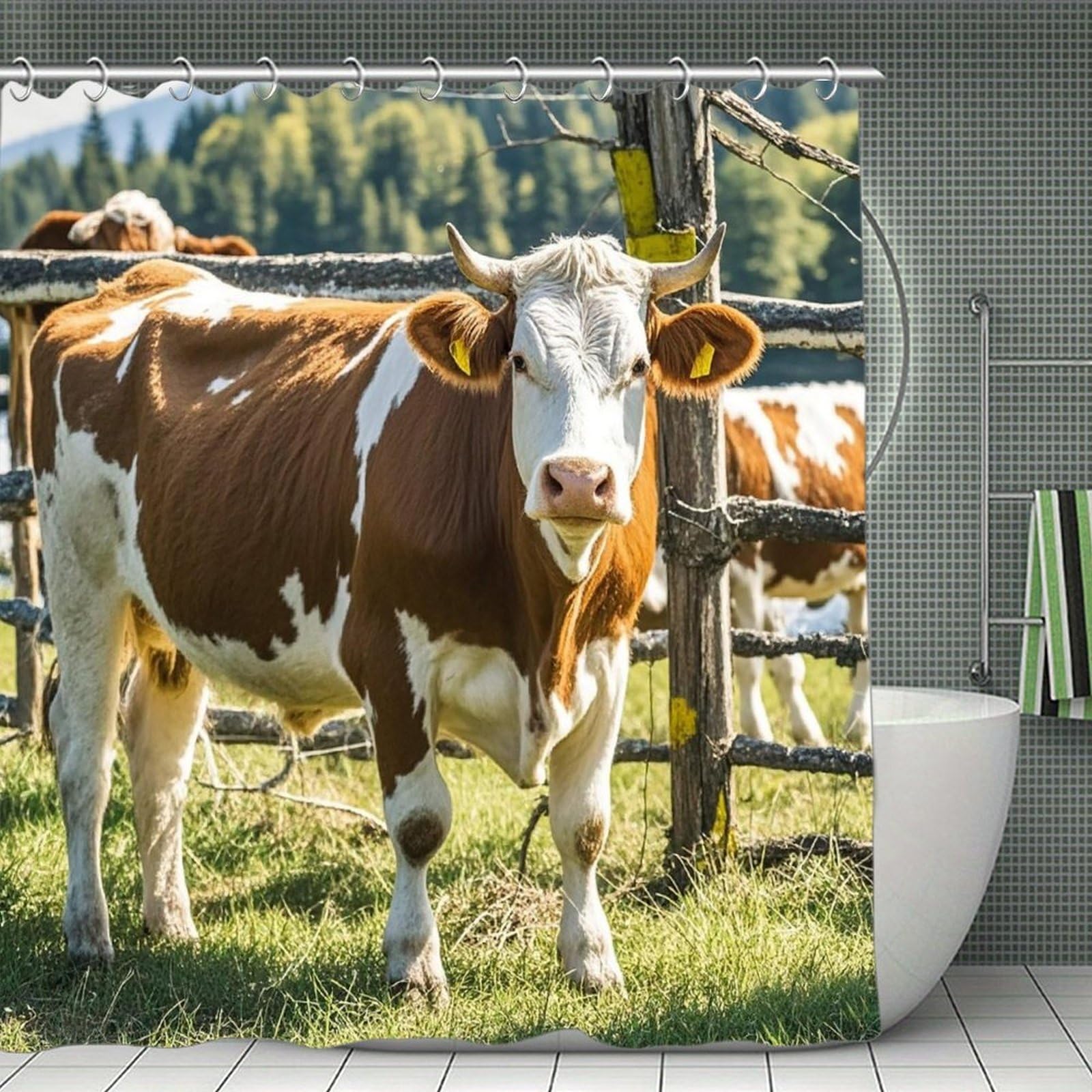 FekiLoot Farm Cow Pictures Shower Curtain with Hooks Modern Farmhouse Bathroom Curtain Waterproof Cloth Bath Curtains Cute Washable Blackout Privacy Curtains for Bathroom Bathtub 70.8"x70.8"