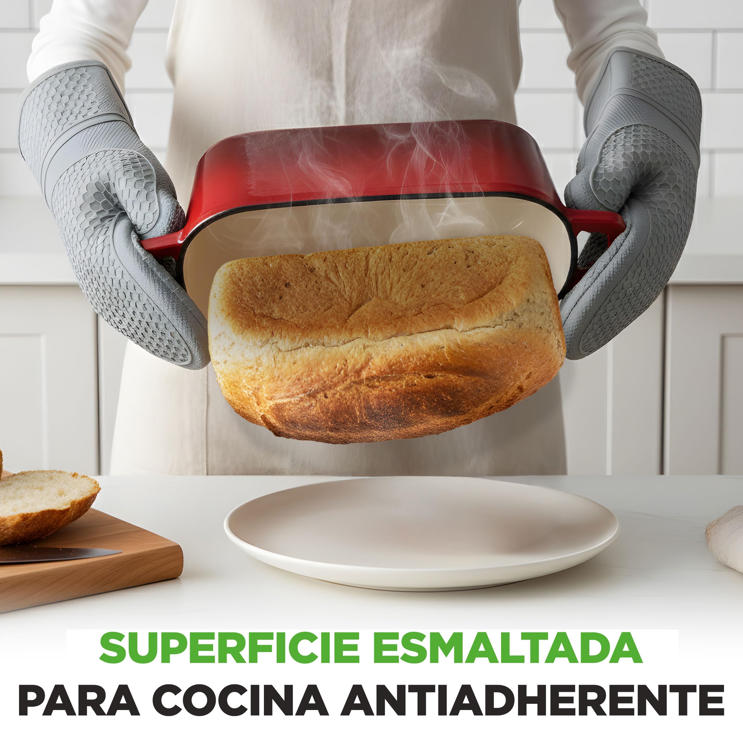 NutriChef Horno Holandés Ovalado para Masa Madre, Molde para Pan Artesanal con Tapa, Hierro Fundido Esmaltado, Con Guantes de Silicona 29.5cm