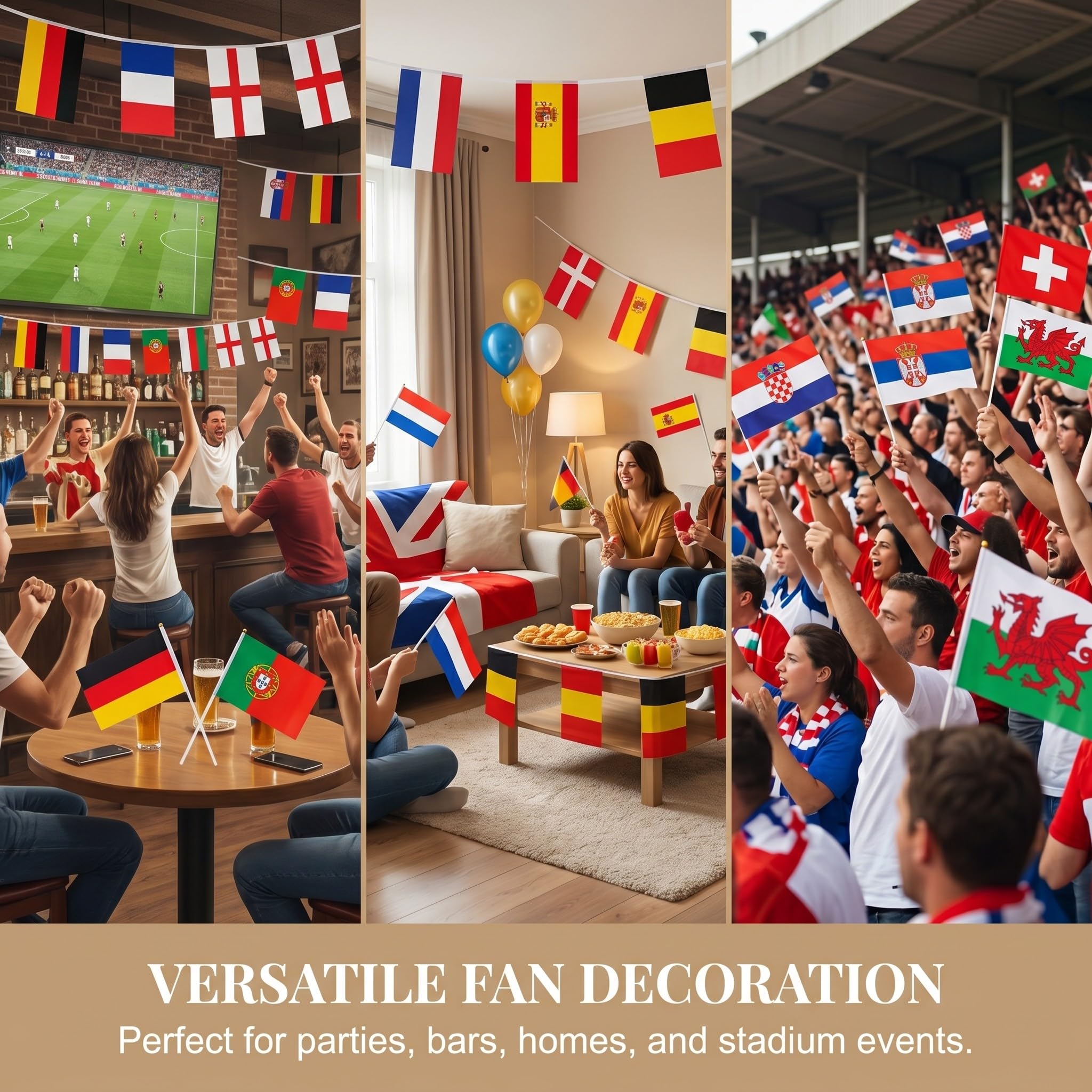 Euro 2026 Banderines Set 26 Piezas 13 Países Europeos Doble Cara con Palo Blanco 30cm, Accesorios Fútbol Copa Mundial para Fiesta Bar Casa Estadio Decoración