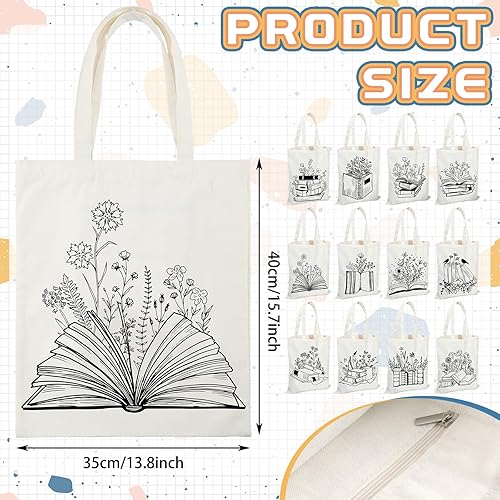 Miniatura 3 de Sweetude Paquete de 12 bolsas de lona para libros a granel, bolsa de biblioteca estética para amantes de los libros, regalos del club,