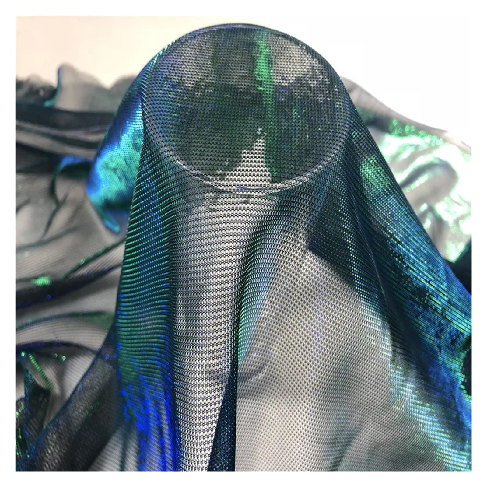 Ytbhshxz Green Blue Fabric Glitter， Fashionable Polyester Mesh Fabric Multicolor 100X150cm(Green Blue)