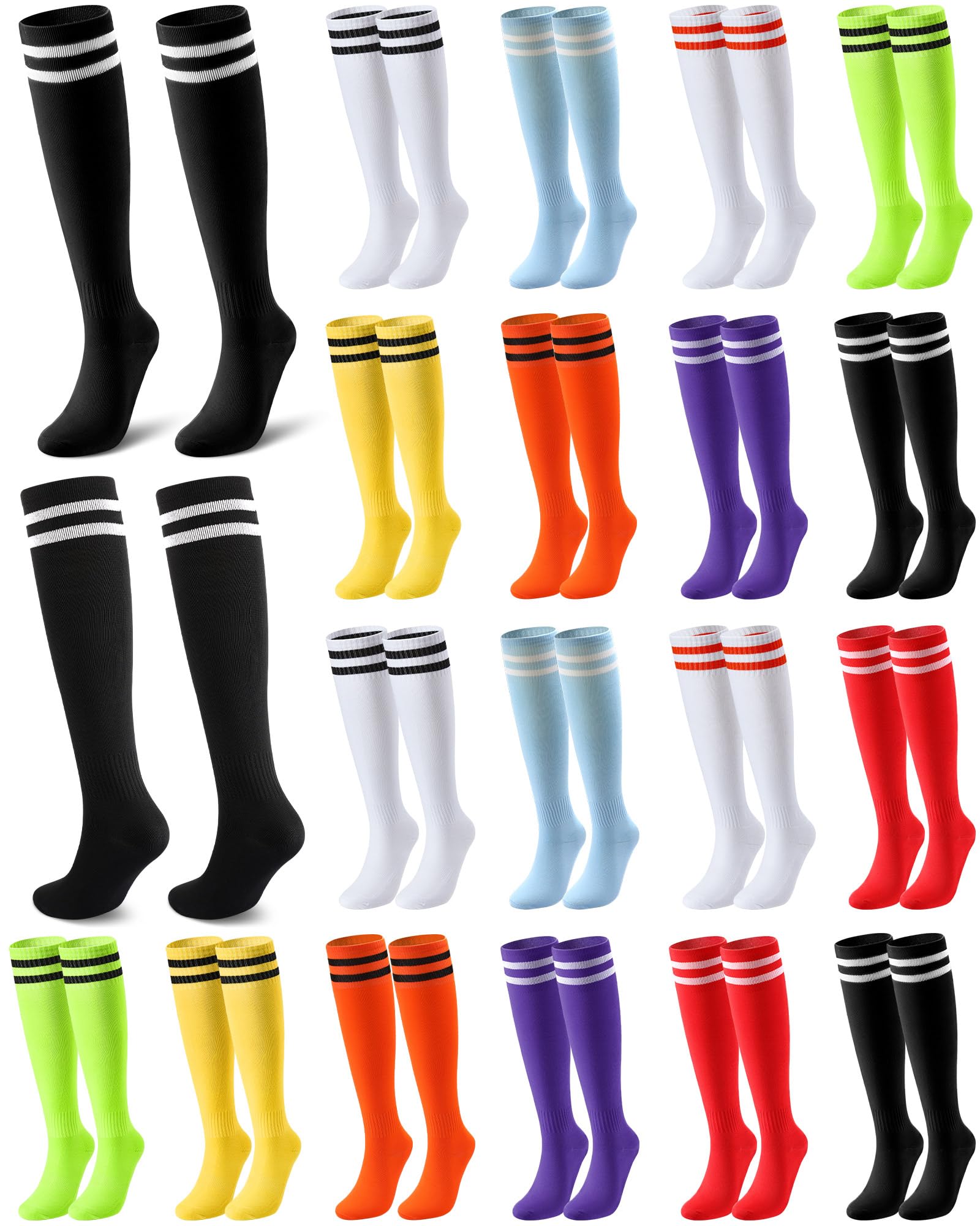 Sintuff 18 paia di calzini da calcio colorati alti al ginocchio calzini elastici da calcio baseball a righe calzini per uomini donne adolescenti squadra